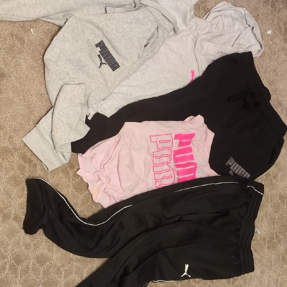 Puma Gray Hoodie, Black Joggers, and Pink T-Shirt Set